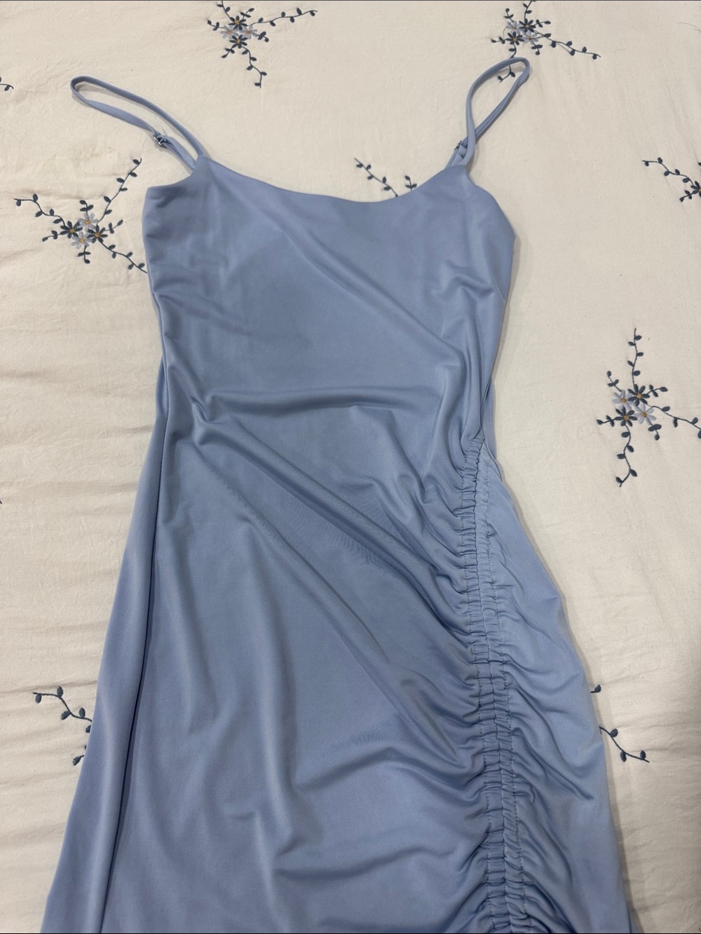 Rolla Coster Slate Blue Ruched Ruffle Slip Dress - Picture 3 of 5